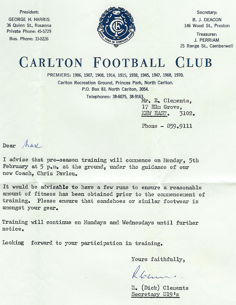 Training Letter Max Dixon