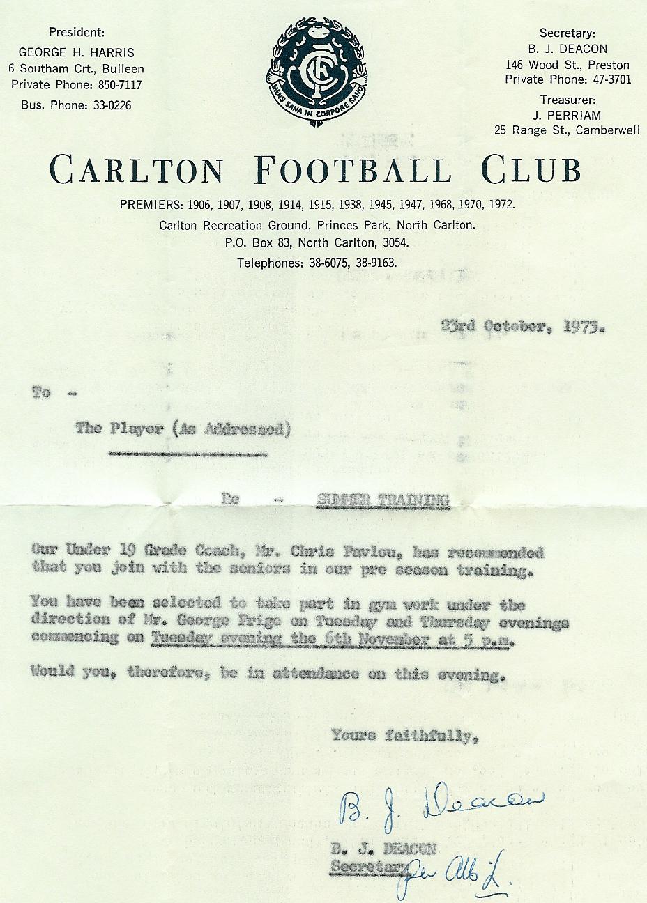 CFC Training Invite 1973 Max Dixon
