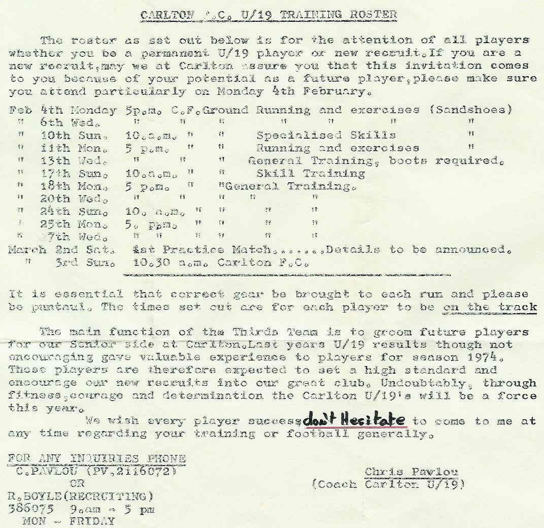 CFC Training Roster 1974 Max Dixon