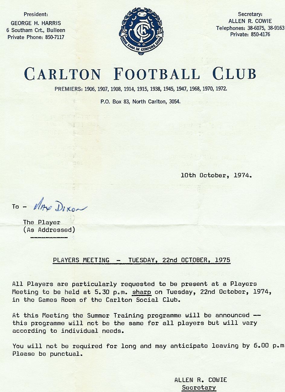 CFC Training Letter 1974 Max Dixon