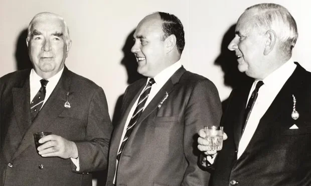 Sir Robert Menzies, George Harris and Howard Houston at the opening of the Carlton Social Club.