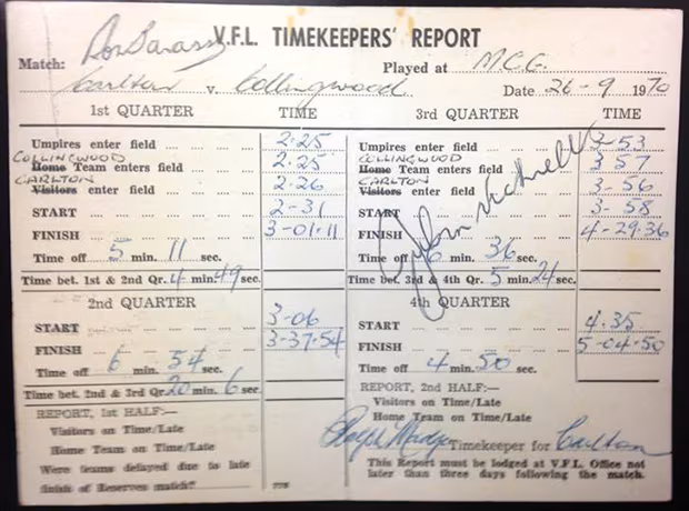 1970 Timekeepers Report - Ralph Madge