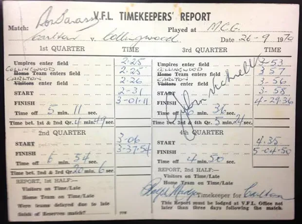 1970 Timekeepers Report - Ralph Madge